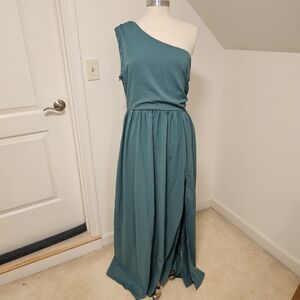 Teal One-Shoulder Split Thigh Gown